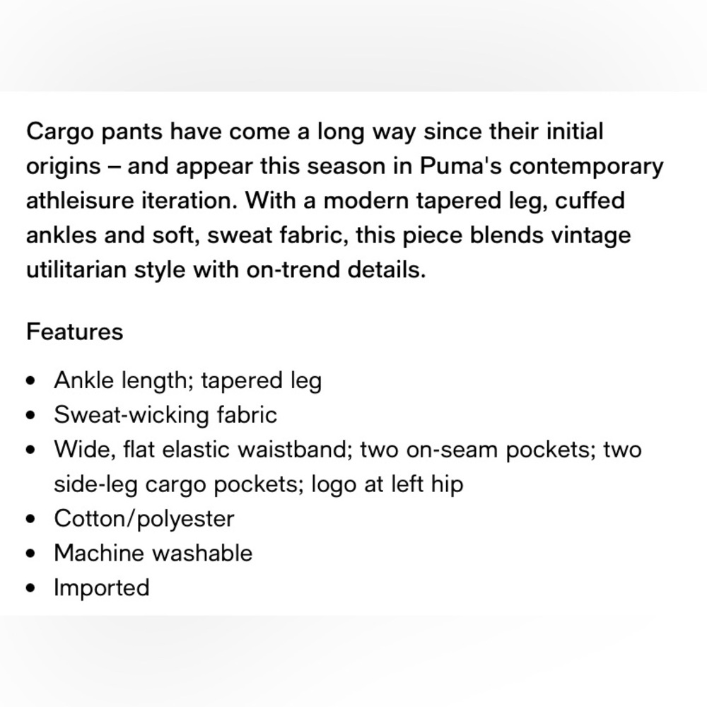 PUMA WOMENS SIZE LARGE  ESSENTIAL CARGO FLEECE PANTS IN OAK BRANCH - Picture 3 of 14